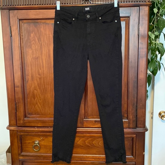 Paige Hoxton Ankle Jacqueline in Black Shadow high rise raw hem Sz 28 - Picture 2 of 16